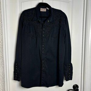 Scully Black Floral Embroidery Western Long Sleeve Button Down Shirt Mens XXL